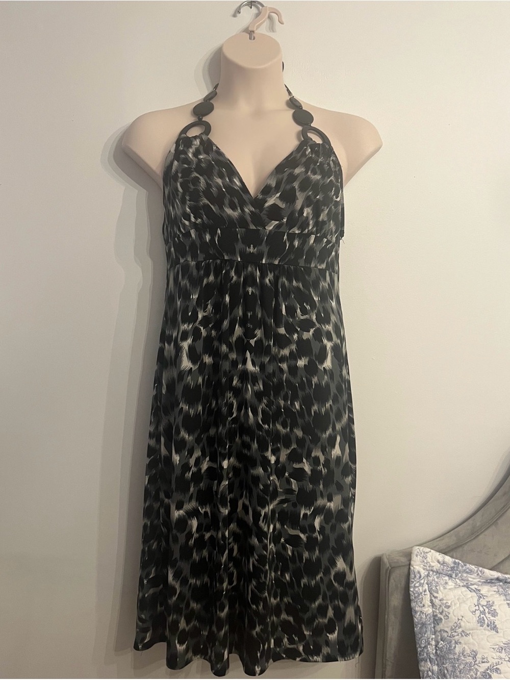 Black & White Animal Print Halter Midi Dress